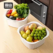 【日本霜山】可層疊雙層洗菜籃/蔬果瀝水籃-  白