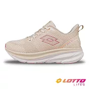【LOTTO 義大利】女 SFIDA MAX 輕量極避震飛織跑鞋- 23cm 燕麥色