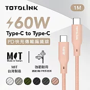 【TOTOLINK】60W Type-C to C PD3.0快充傳輸線 充電線 共六色 1M(臺灣製造/安卓 iPhone 15後適用 / 柔軟編織/USB-C) 粉霞橘 粉霞橘