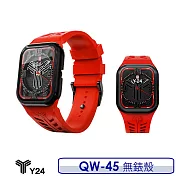 【6/30前限時加送原廠提袋】Y24 Quartz Watch 45mm 石英錶芯手錶 QW-45 黑錶框/紅錶帶 無錶殼 (適用Apple Watch 45mm)