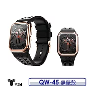 【6/30前限時加送原廠提袋】Y24 Quartz Watch 45mm 石英錶芯手錶 QW-45 玫瑰金錶框/黑錶帶 無錶殼 (適用Apple Watch 45mm)