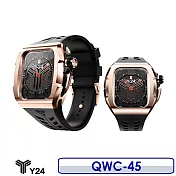 Y24 Quartz Watch 45mm 石英錶芯手錶 QWC-45 黑玫瑰金錶殼/黑錶帶 (適用Apple Watch 45mm)