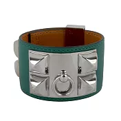 HERMES SWIFT皮 鉚釘銀釦CDC手環 展示品 (S)(藍綠色)