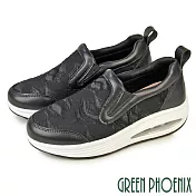 【GREEN PHOENIX】女 休閒鞋 懶人鞋 厚底鞋 氣墊 直套式 百搭 EU35 黑色
