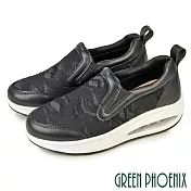 【GREEN PHOENIX】女 休閒鞋 懶人鞋 厚底鞋 氣墊 直套式 百搭 EU39 黑色