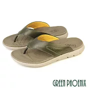 【GREEN PHOENIX】男 拖鞋 夾腳拖鞋 人字拖鞋  真皮 羊皮 平底 台灣製 EU39 綠色