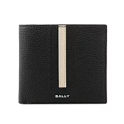 BALLY Ribbon 黑白條紋牛皮對開零錢袋短夾 (黑色)