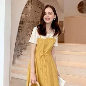 【BJ COLLECTION】日系甜美純棉假兩件收腰洋裝 BJC20003 F 黃色