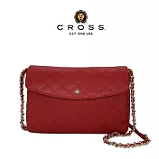 【CROSS】台灣總經銷 限量1折 頂級小牛皮菱格紋拉鍊肩背包 全新專櫃展示品 紅色