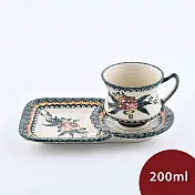 波蘭陶 碧綠幽然系列 花茶杯+茶托點心盤組 200ml 波蘭手工製 馬克杯 點心盤