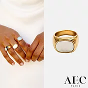 AEC PARIS 巴黎品牌 方形金色寬版戒指 白色母貝戒指 LARGE RING COLUMBA 54