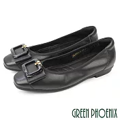 【GREEN PHOENIX】女 娃娃鞋 包鞋 全真皮 平底 蝴蝶結 通勤 上班 EU35 黑色