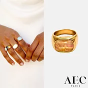AEC PARIS 巴黎品牌 方形金色寬版戒指 粉紅母貝戒指 LARGE RING COLUMBA 54