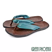 【GREEN PHOENIX】女 拖鞋 夾腳 人字 全真皮 手工 臺灣製 EU36 藍色