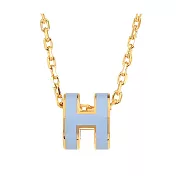 Hermes 愛馬仕 Mini Pop 經典H立體橢圓簍空項鍊(金) J7亞麻藍