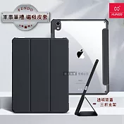 XUNDD軍事筆槽 2024 iPad Air6 11吋 鏡頭全包休眠喚醒 磁吸支架平板皮套(極簡黑)