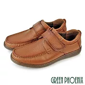 【GREEN PHOENIX】男 休閒鞋 休閒皮鞋 商務皮鞋 全真皮 沾黏式 EU44 咖啡色