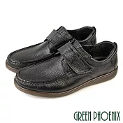 【GREEN PHOENIX】男 休閒鞋 休閒皮鞋 商務皮鞋 全真皮 沾黏式 EU45 黑色