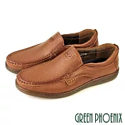 【GREEN PHOENIX】男 休閒鞋 休閒皮鞋 商務皮鞋 全真皮 直套式 EU44 咖啡色