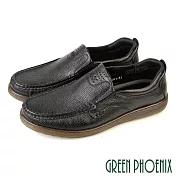【GREEN PHOENIX】男 休閒鞋 休閒皮鞋 商務皮鞋 全真皮 直套式 EU41 黑色
