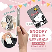 【正版授權】SNOOPY史努比 5000mAh 20W PD超薄磁吸無線快充行動電源 瞇眼款(太空灰)