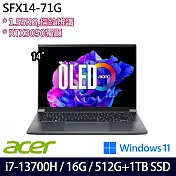 【雙碟升級】Acer宏碁 Swift X SFX14-71G-74EQ 14.5吋/i7-13700H/16G/512G+1TB/RTX3050/Win11/ 效能筆電