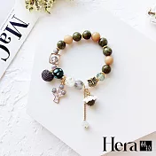 【HERA 赫拉】石水晶蕾絲花朵仙人掌貓頭鷹多元素彈力手鏈 綠色