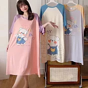 【Wonderland】甜系女孩牛奶絲居家睡裙洋裝(3款) FREE 寶貝小熊(紫色)