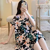 【Wonderland】100%嫘縈V領小清新涼夏睡衣洋裝(7款) FREE 百花齊放黑