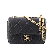 CHANEL 琺瑯CC Logo 及吊飾小羊皮迷你翻蓋包 展示品 (黑色)