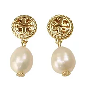 Tory Burch 珍珠造型雙T-LOGO耳環-玫瑰金