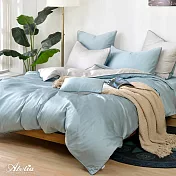 英國Abelia《奧斯卡曼》雙人天絲雙色滾邊四件式防蹣抗菌吸濕排汗兩用被床包組-綠色