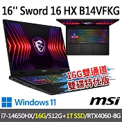 ★硬碟升級★msi Sword 16 HX B14VFKG-485TW 16吋(i7-14650HX/8G+8G/512G+1T/RTX4060/W11)