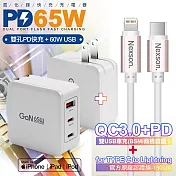 CITYBOSS 65W 氮化鎵快充白+NEXSON 蘋果認證 Type-C to Lightning-玫瑰金色