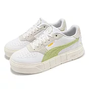 Puma 休閒鞋 Cali Court Embroidery W 女鞋 米白 黃 麂皮 厚底 刺繡 39882801 24cm WHITE/GREEN