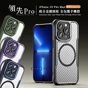領先Pro iPhone 13 Pro Max 6.7吋 鋁合金鏡頭框 碳纖紋磁吸防摔殼 手機殼 深海藍