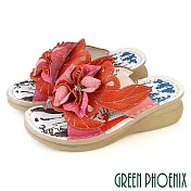 【GREEN PHOENIX】女 拖鞋 厚底 氣墊 真皮 輕量 手縫 EU36 橙色
