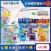 (2袋任選超值組)日本不動化學-淨味消臭隔絕異味含蓋垃圾桶用防臭貼片1入/袋(垃圾防黴除臭劑,廚餘去味芳香貼,尿布桶脫臭劑,淨化空氣香氛盒,持久清新約60天) 無香藍*1袋+甜橙橘*1袋