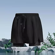 【STizi史堤茲】寬鬆快乾男士假兩件防尷尬泳褲(468) XL 影黑純色