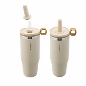 買1送1【CookPower 鍋寶】 樂嚼系列-真空提環內陶瓷珍珠粗吸管杯1000ml 2色任選 太妃糖2入