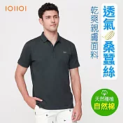 IOIIOI歐洲貴族 桑蠶絲 男裝 短袖涼感POLO衫 休閒商務POLO 防皺 透氣吸濕排汗  L 深灰色