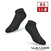 【LEADER】ST-04 透氣網眼 休閒運動除臭襪短襪 男款 黑色(超值三入組)