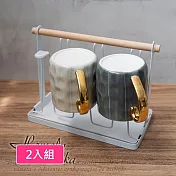 【Homely Zakka】日式簡約木柄瀝水杯架附集水託盤/杯具收納置物架 2入/組