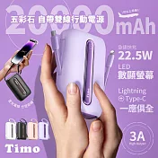 【Timo】五彩石 22.5W自帶雙線數顯行動電源 20000mAh (附帶Lightning+USB-C充電線) 羅蘭紫