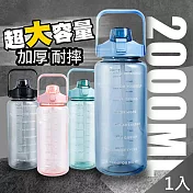 【QiMart】2000ml超大容量手提吸管大水壺(4色任選)-1入 湖水綠