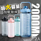 【QiMart】2000ml超大容量手提吸管大水壺(4色任選)-2入 湖水綠