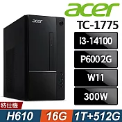 Acer 宏碁 Aspire TC-1775 家用電腦 (i3-14100/16G/1TB+512G SSD/P600-2G/W11)