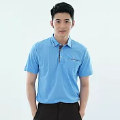 【遊遍天下】男款格紋領抗UV防曬吸濕排汗速乾短袖機能POLO衫(GS1015) XL 水藍