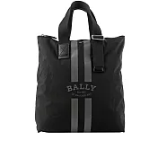 BALLY On The Go 條紋尼龍手提/肩背托特包(贈收納袋) (黑色)