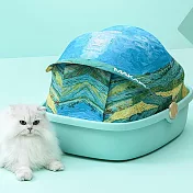 【P&H寵物家】防水防臭防抓藝術布料 敞篷式貓砂盆(附砂鏟) 藍色